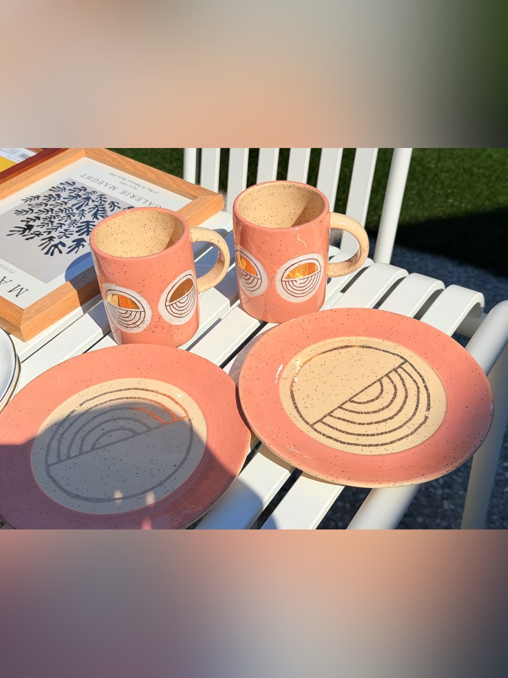 NWT Anthropologie Cathy Terepocki Speckled Coral and Cream Ceramic Plate Set